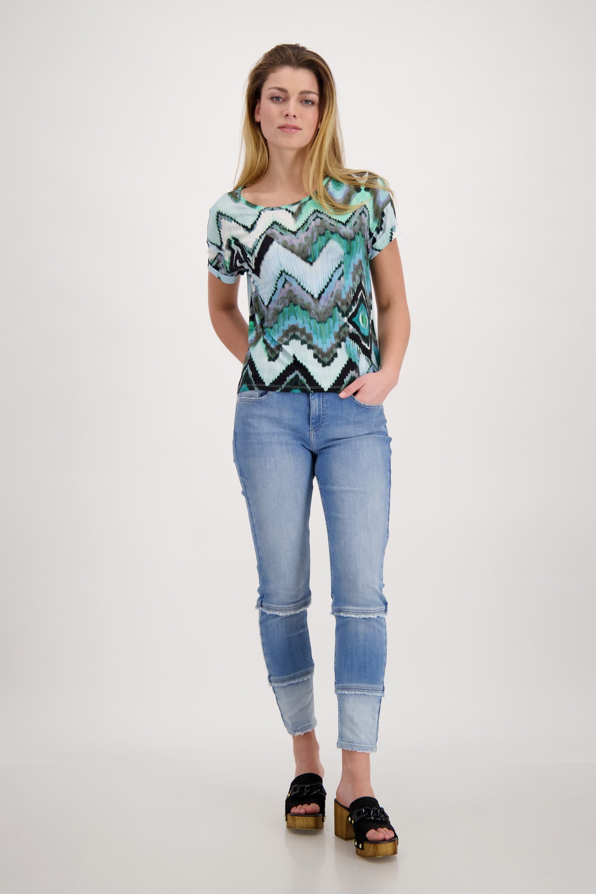 T-Shirt, fresh mint gemustert