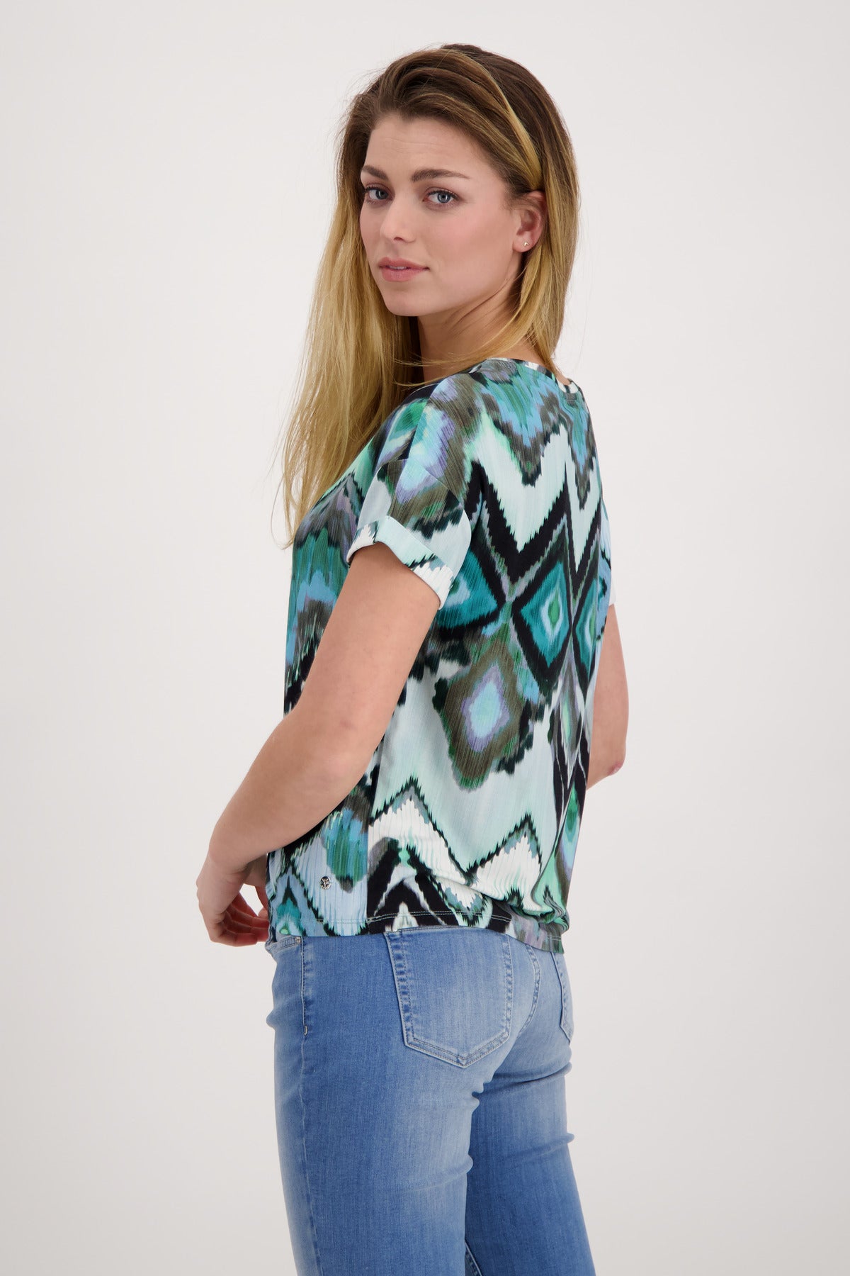 T-Shirt, fresh mint gemustert