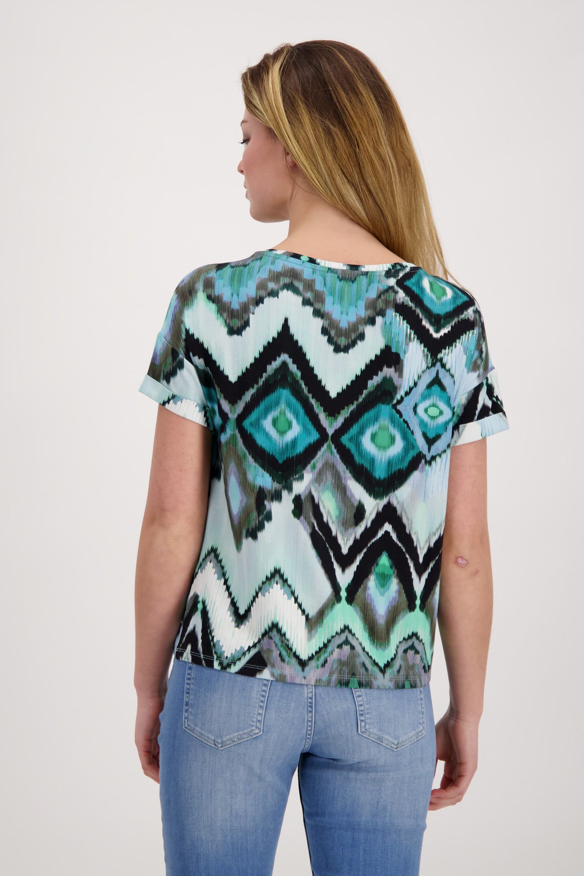 T-Shirt, fresh mint gemustert