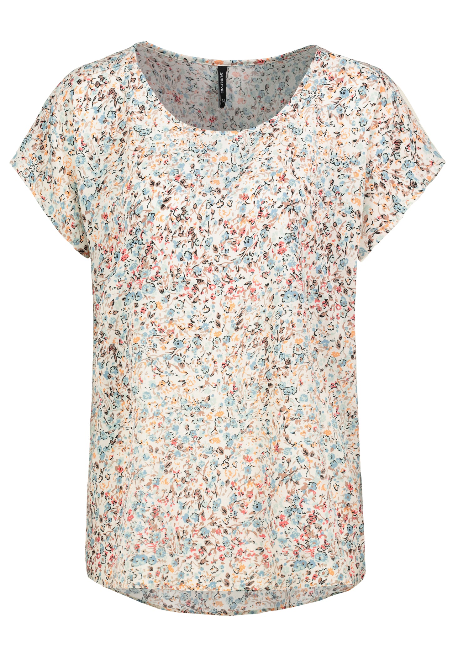 DOB Bluse, Rundhals mit Piping, übe, mille fleurs: multicolour