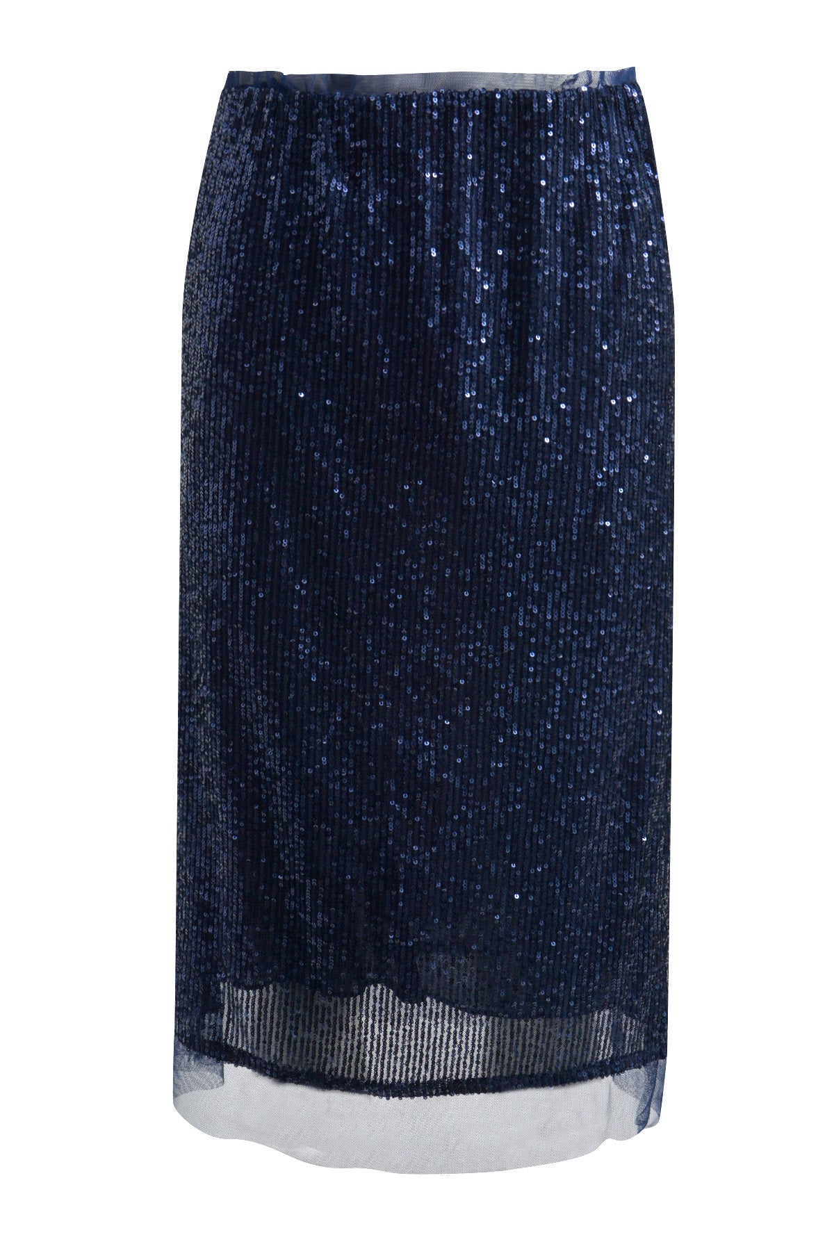 straight skirt w elastic at inner wb, midi length
