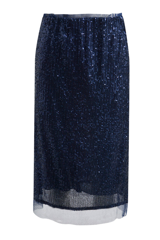 straight skirt w elastic at inner wb, midi length