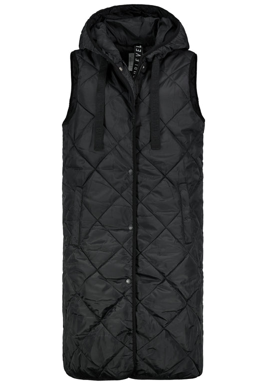 DOB Rautensteppweste, grosse Kapuze, black