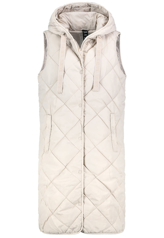 DOB Rautensteppweste, grosse Kapuze, birch beige