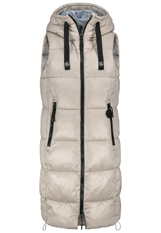 DOB lange Steppweste, Stehkragen +, string beige